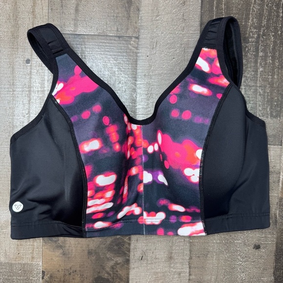 Livi Active Black and Pink Sports Bra with Asymmetrical Design - Picture 1 of 12